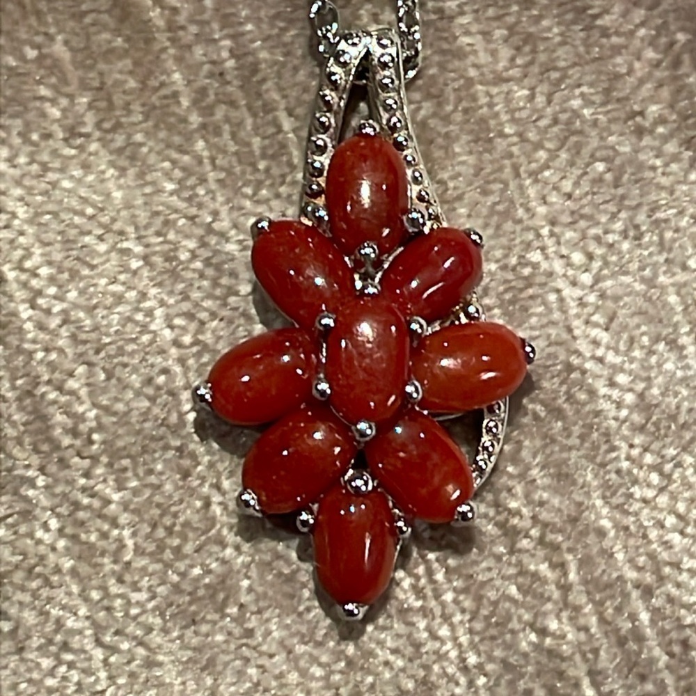 Red Jade Pendant 925 Sterling Silver with Stainless Steel Chain 20”